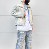 Hearujoy Y2k Streetwear Washed Biker Jeans jackets for Men and Women Zipper Pocket Ropa Hombre Windbreaker Denim Coat Oversized